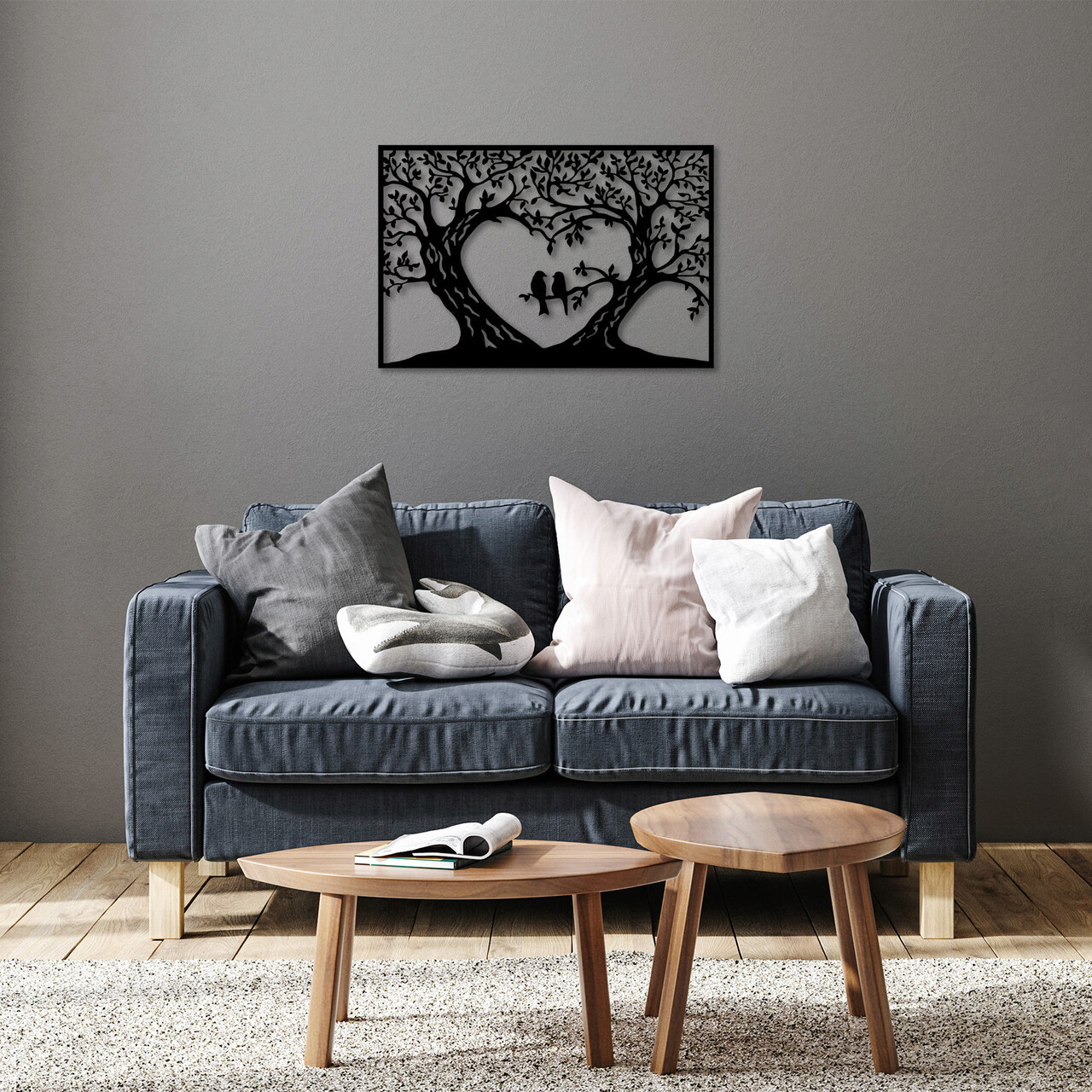 Decoratiune de perete, Birds Love, Dimensiuni: 46 x 69 cm, Negru - imagine 7